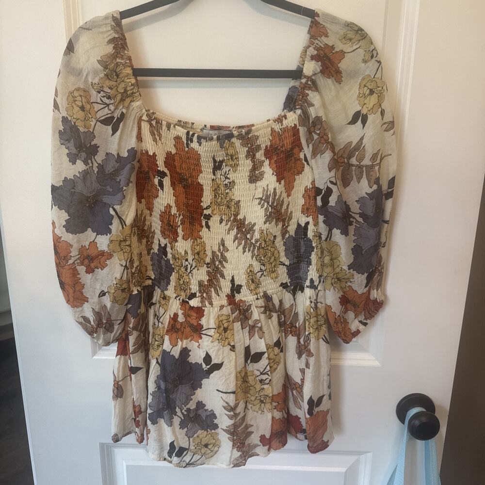 Women’s Hayden 3/4 Length Sleeve Puff Shirt Floral Fall Size Large